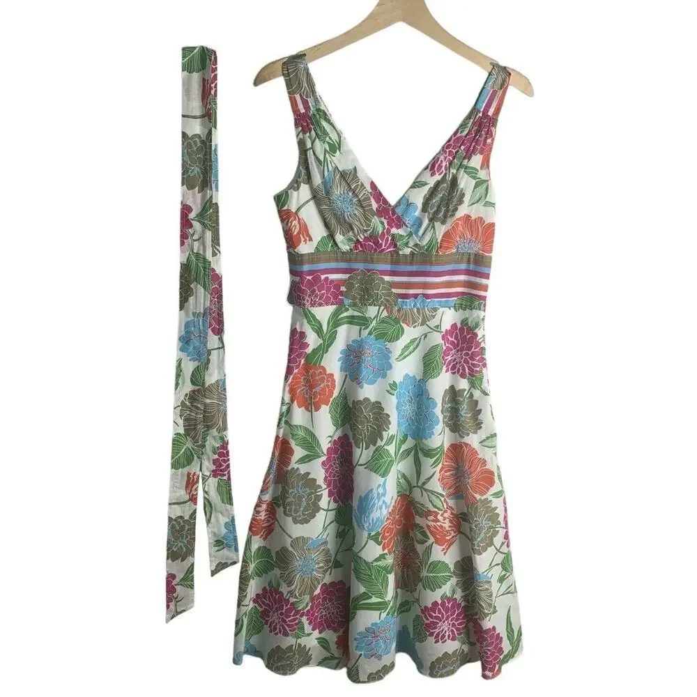 Donna Morgan Raffia Floral V Neck Cotton Sun Dress Womens Size 4 NWT $119 - Picture 5 of 14